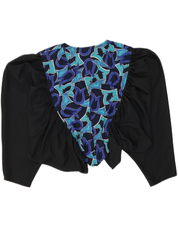 Camicetta da donna con motivo astratto corto VINTAGE UK 16 grande nera