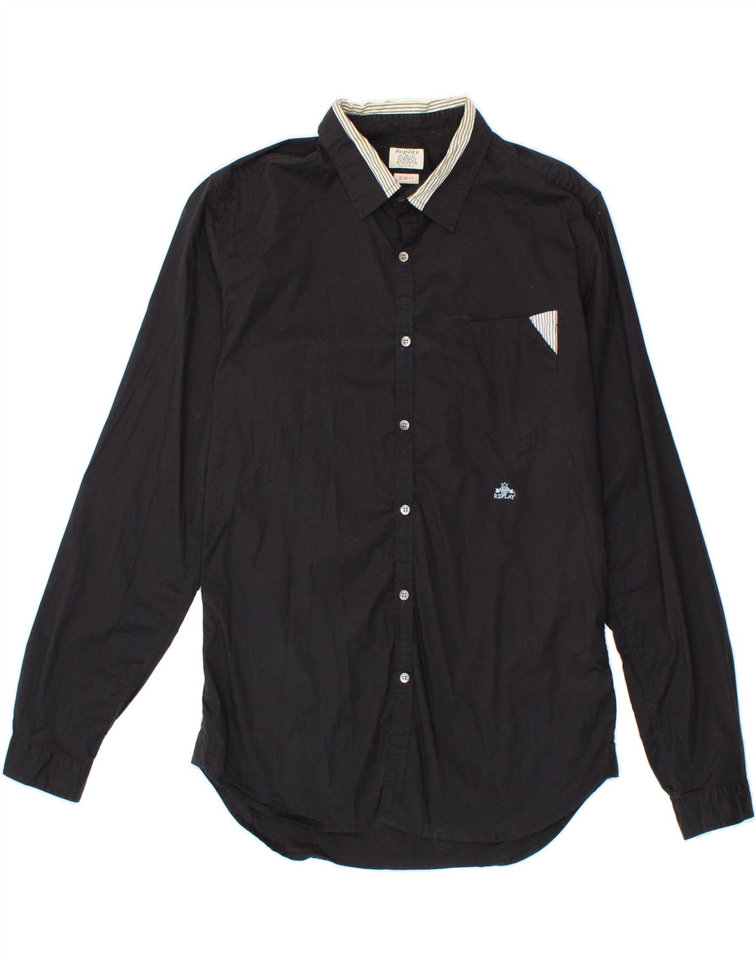 REPLAY Mens Slim Fit Shirt Small Black Cotton Vintage Replay and Second-Hand Replay from Messina Hembry 