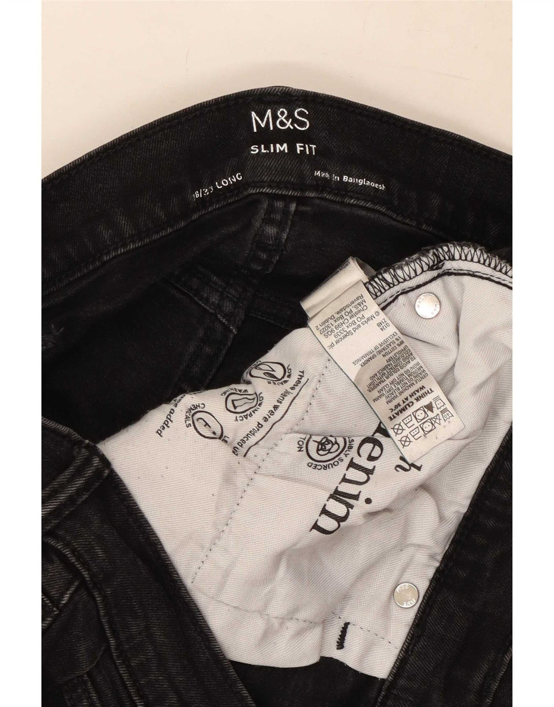 Jeans slim da uomo Marks & Spencer W38 L31 cotone nero