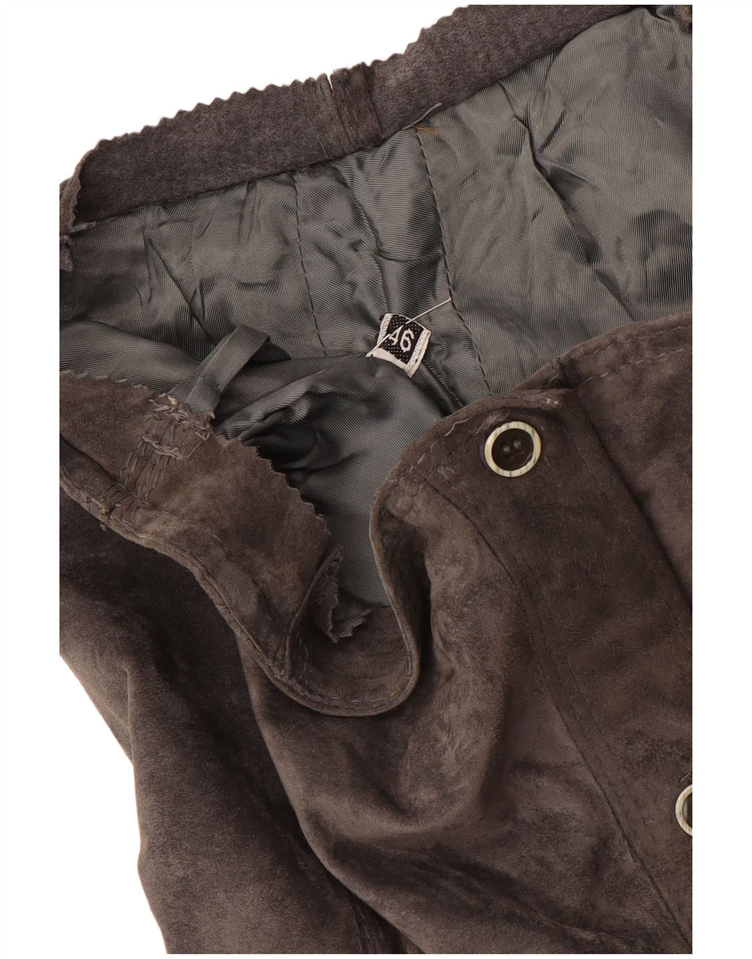 Gonna dritta vintage da donna in pelle scamosciata IT 46 grande W30 grigia