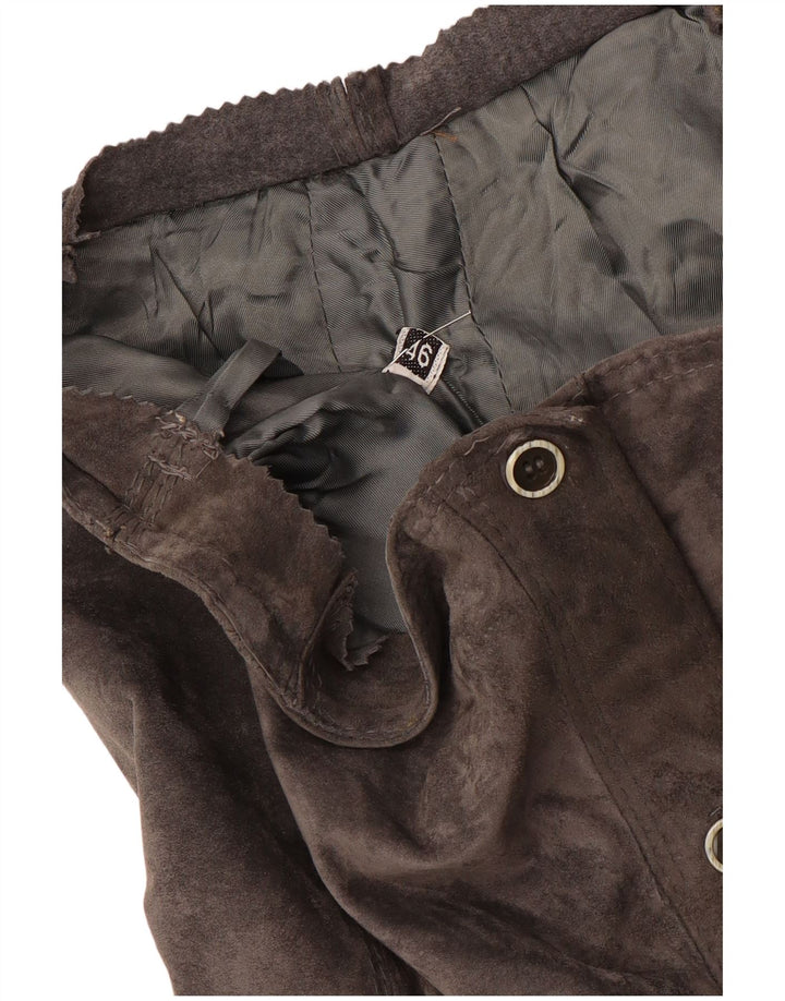 Gonna dritta vintage da donna in pelle scamosciata IT 46 grande W30 grigia