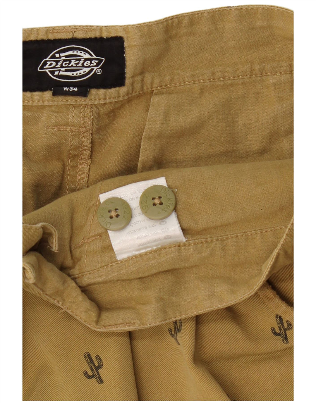 DICKIES Pantaloncini chino da uomo W34 grandi cotone maculato beige