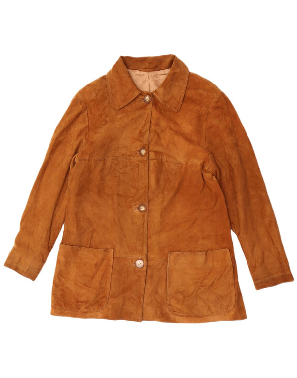 Giacca vintage in pelle scamosciata da donna UK 12 Marrone medio