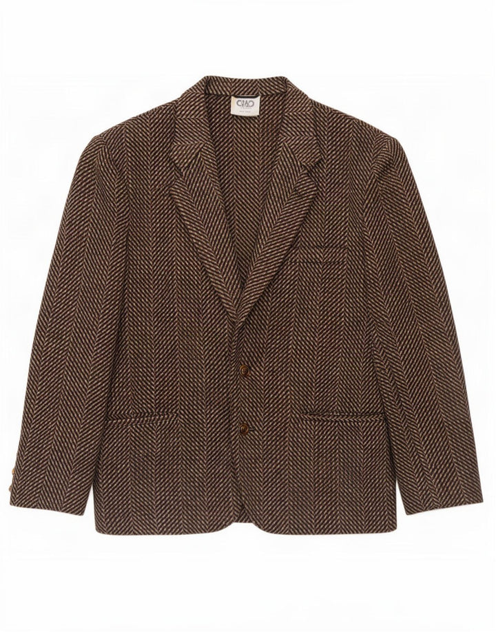 Giacca blazer da uomo a 2 bottoni Ciao EU 50 grande lana a spina di pesce marrone