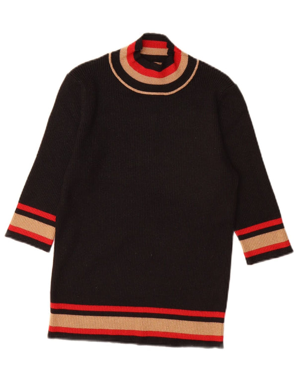 Maglione maglione vintage da donna con collo dolcevita UK 10 piccolo blocco colore nero