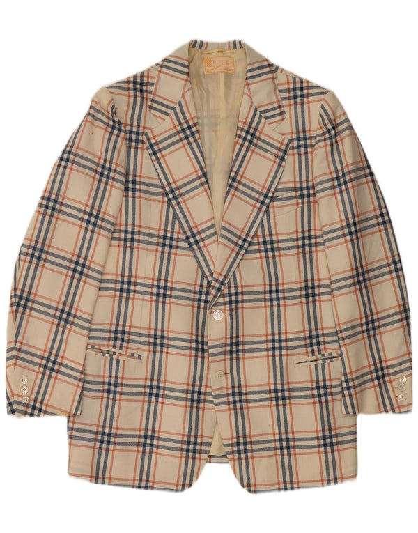Giacca blazer vintage da uomo a 2 bottoni UK 38 medio a quadri bianco sporco