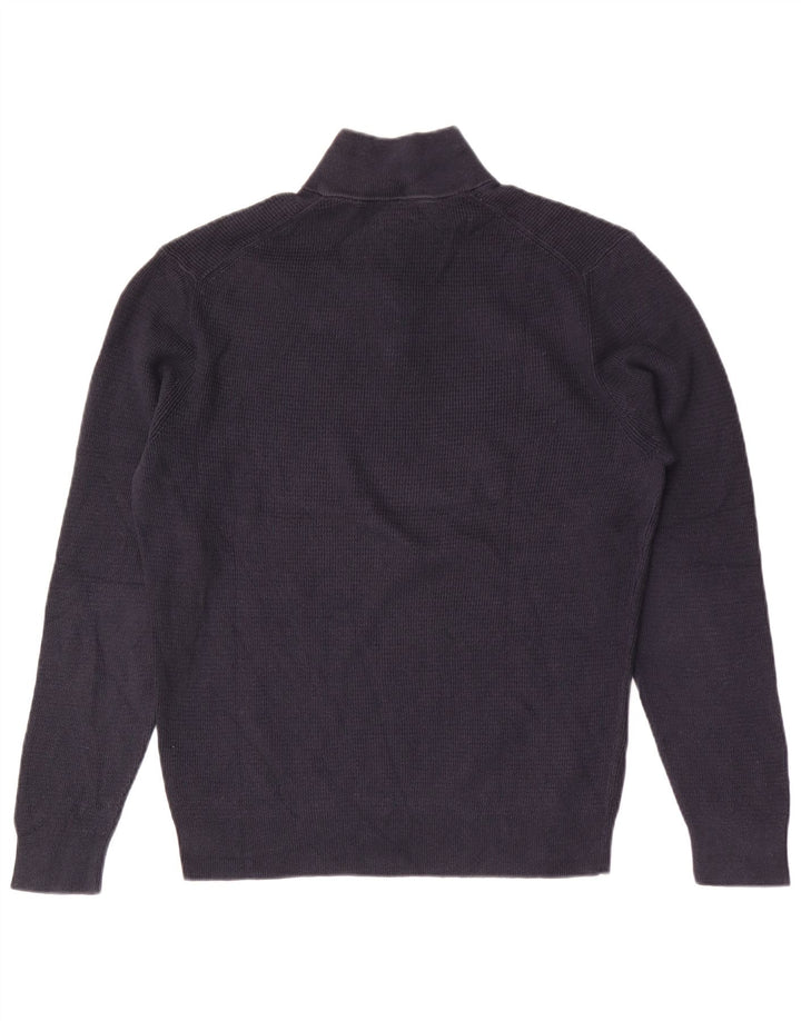 Massimo Dutti Maglione da uomo con zip e collo grande in cotone blu navy