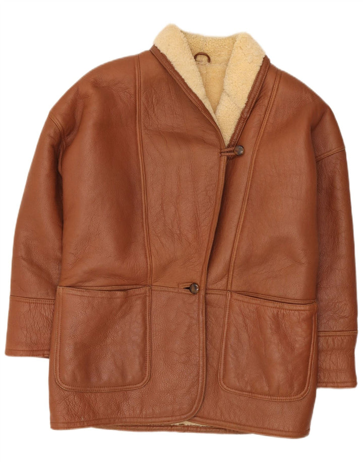 Giacca in shearling oversize da donna vintage UK 18 XL Shearling marrone