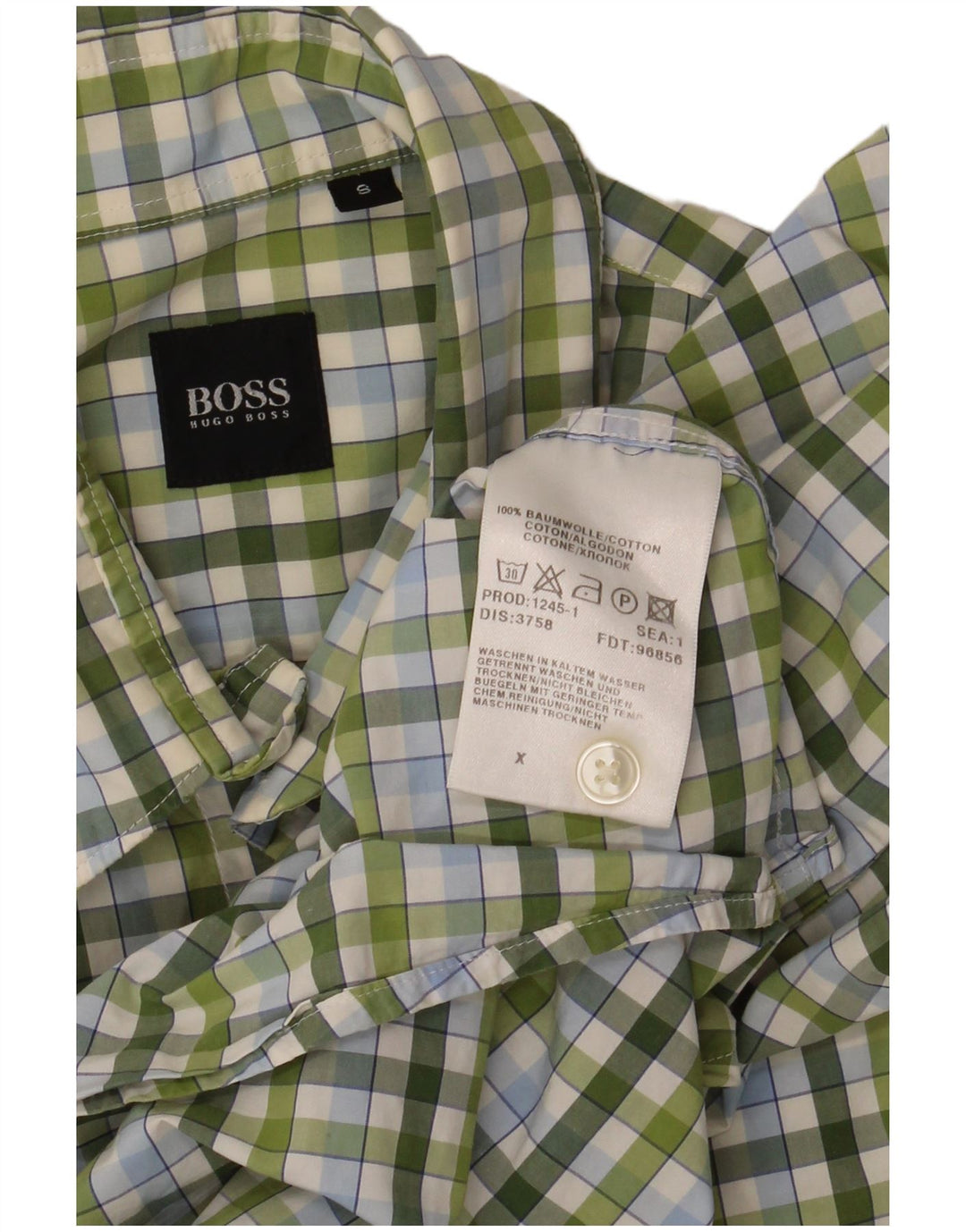 Camicia da uomo HUGO BOSS Small Green Check in cotone
