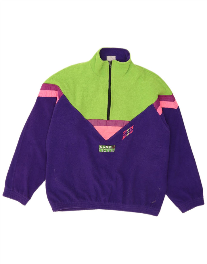 Brugi Maglione in pile da uomo con zip e collo in poliestere color block viola medio