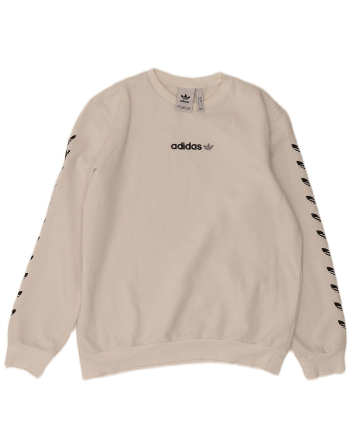 ADIDAS Mens Graphic Sweatshirt Jumper Medium White Cotton