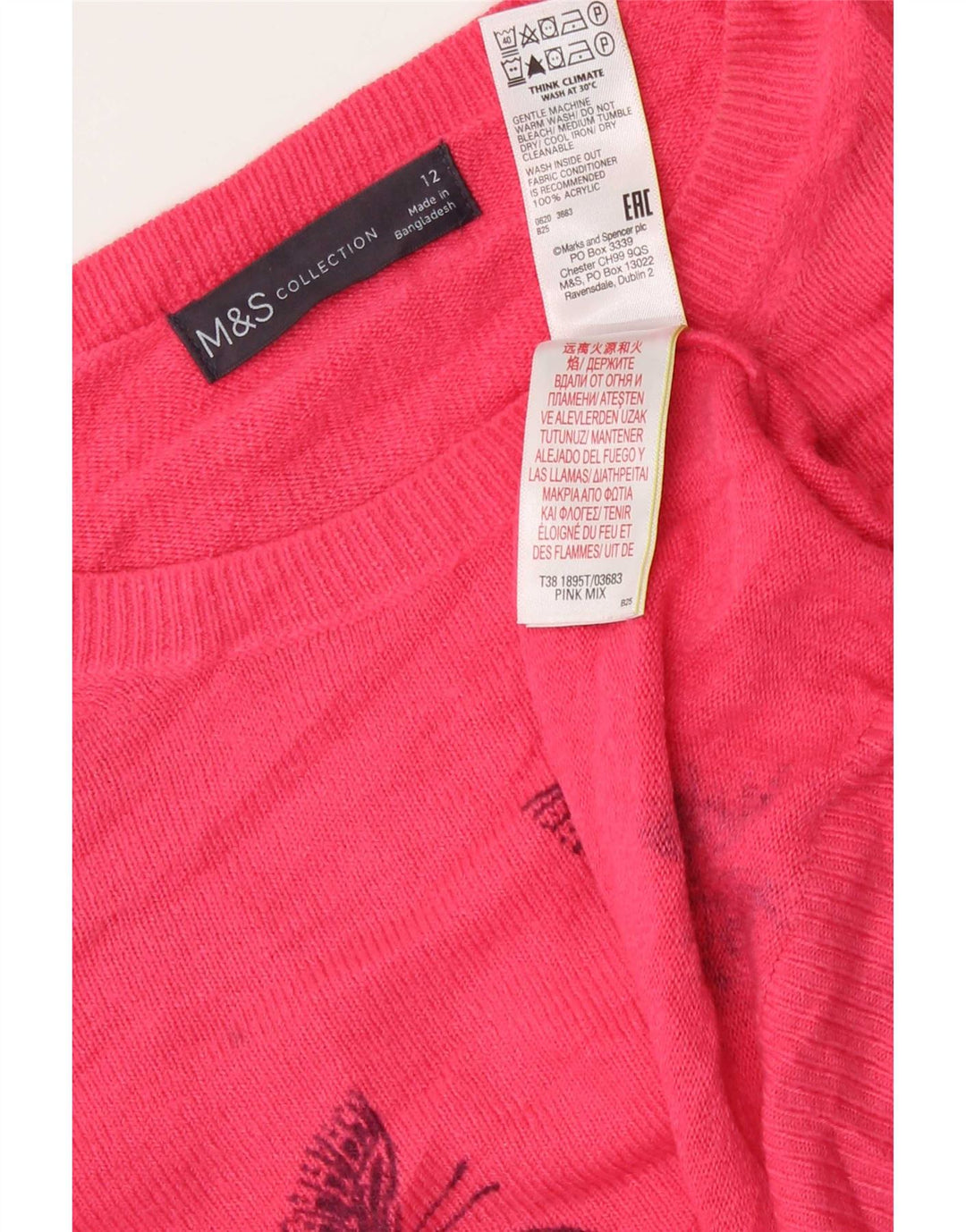 Maglione maglione girocollo da donna Marks & Spencer UK 12 Farfalla rosa medio