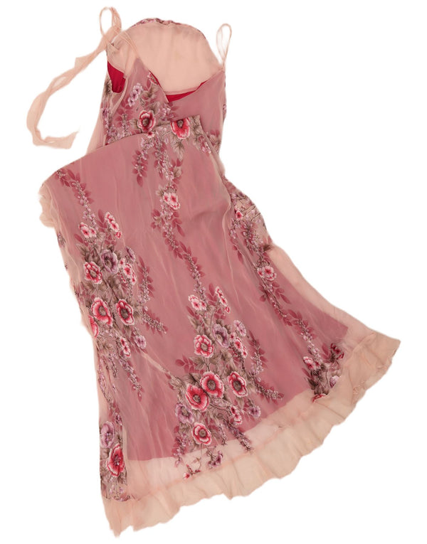 Abito lungo senza maniche da donna Monsoon UK 14 Grande seta floreale rosa