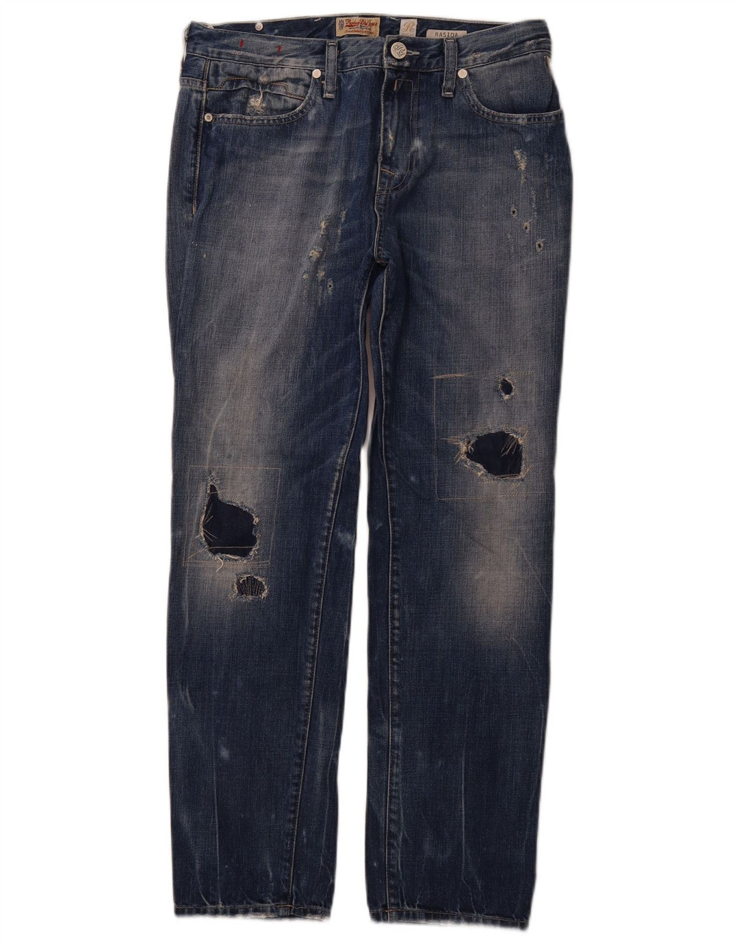 REPLAY Womens Distressed Straight Jeans W27 L28 Navy Blue Cotton
