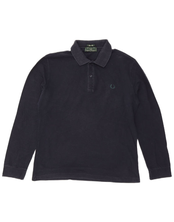 FRED PERRY Polo da uomo a maniche lunghe slim fit grande in cotone blu navy