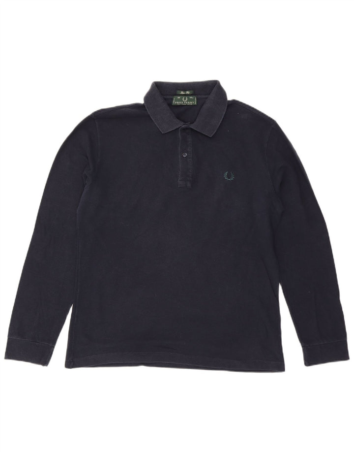 FRED PERRY Polo da uomo a maniche lunghe slim fit grande in cotone blu navy