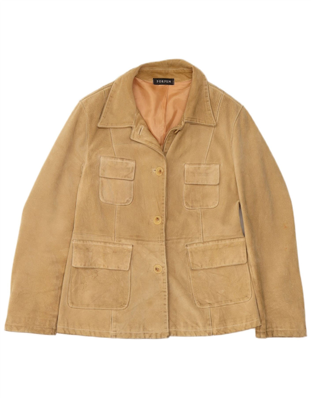 Giacca vintage in pelle scamosciata da donna UK 8 piccola Beige