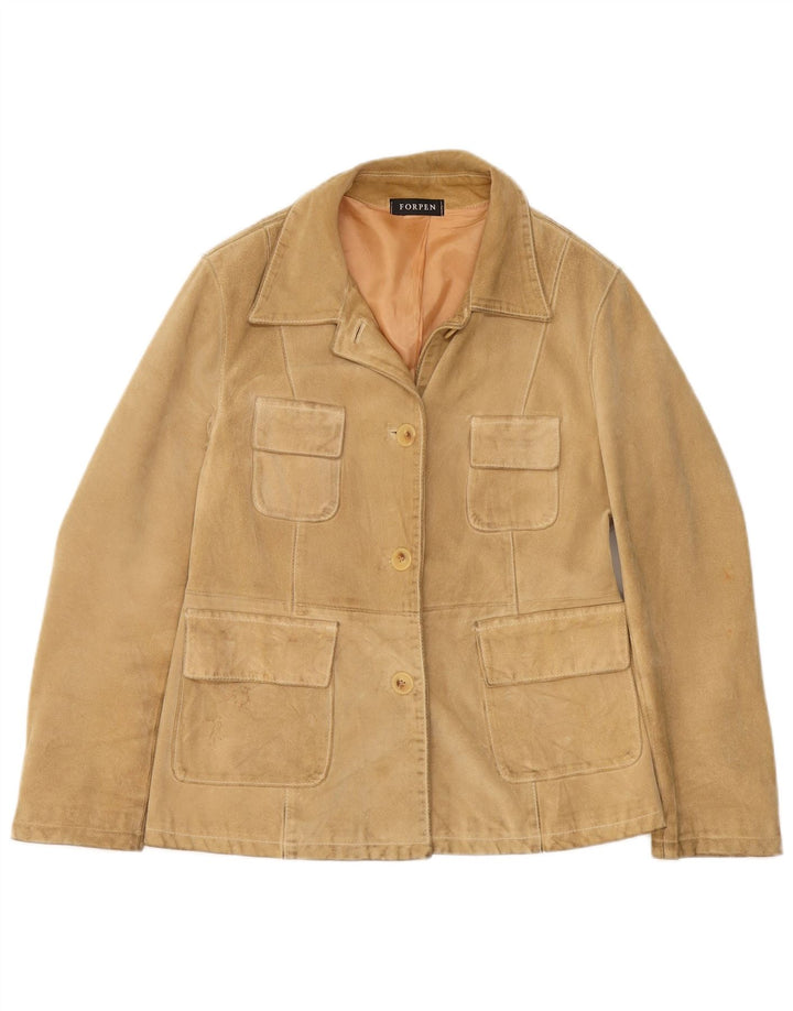 Giacca vintage in pelle scamosciata da donna UK 8 piccola Beige
