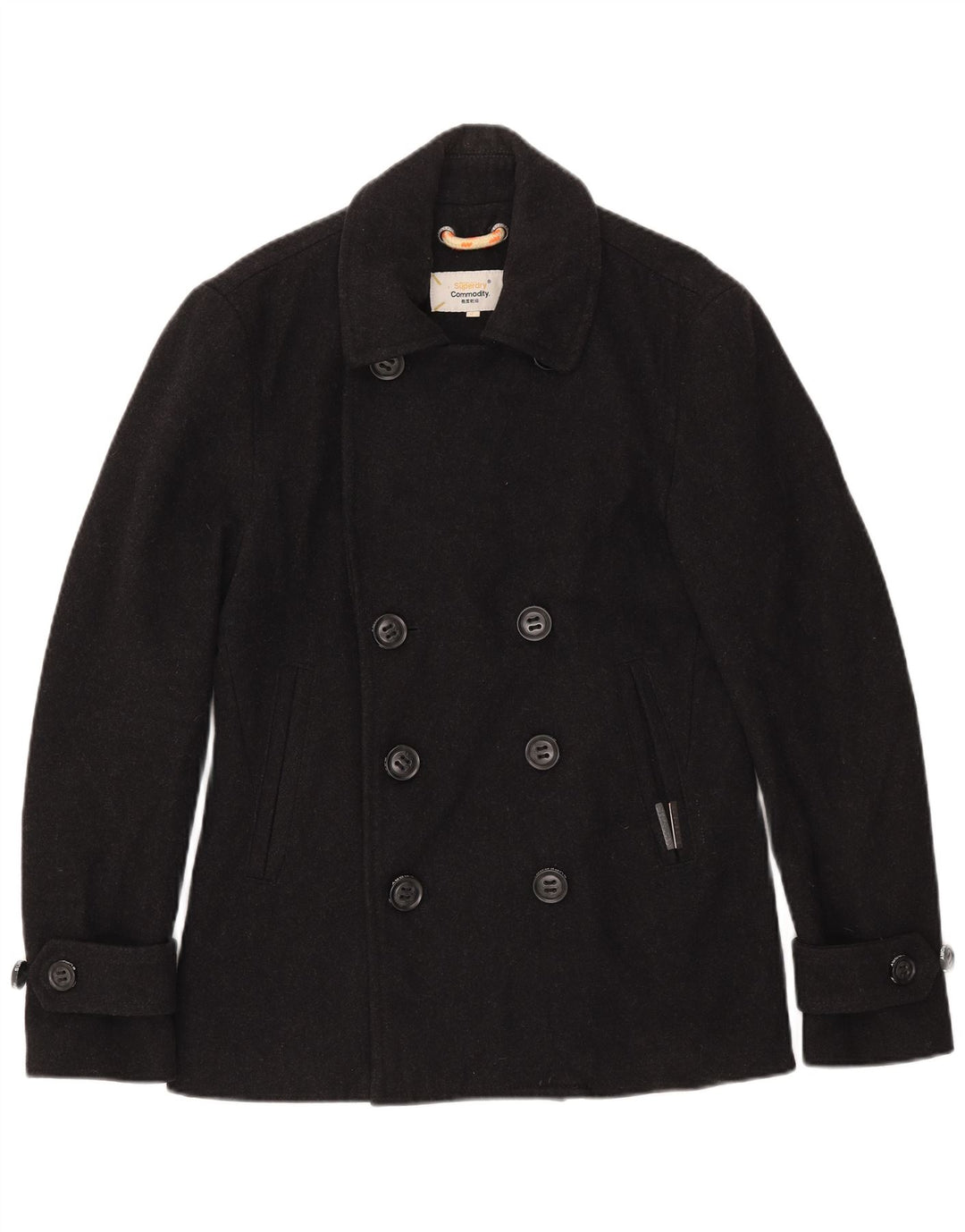 Cappotto da marinaio da uomo Superdry UK 38 lana nera media