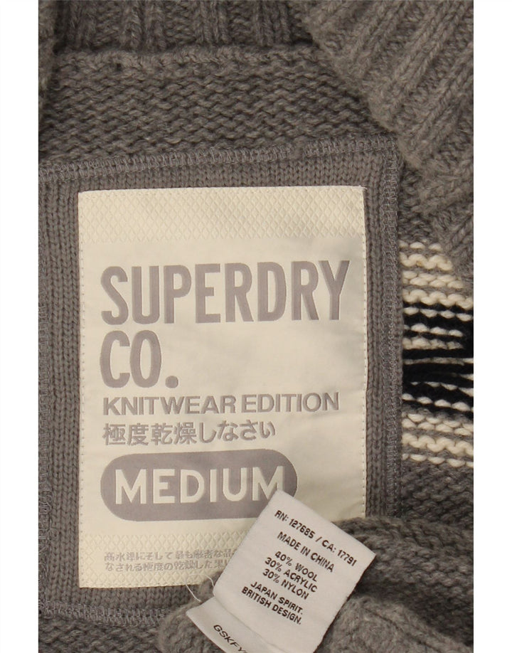 Maglione cardigan da donna Superdry UK 14 Lana geometrica grigio medio