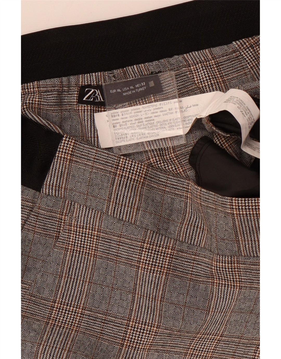 Pantaloni corti affusolati da donna ZARA XL W32 L24 poliestere pied de poule grigio