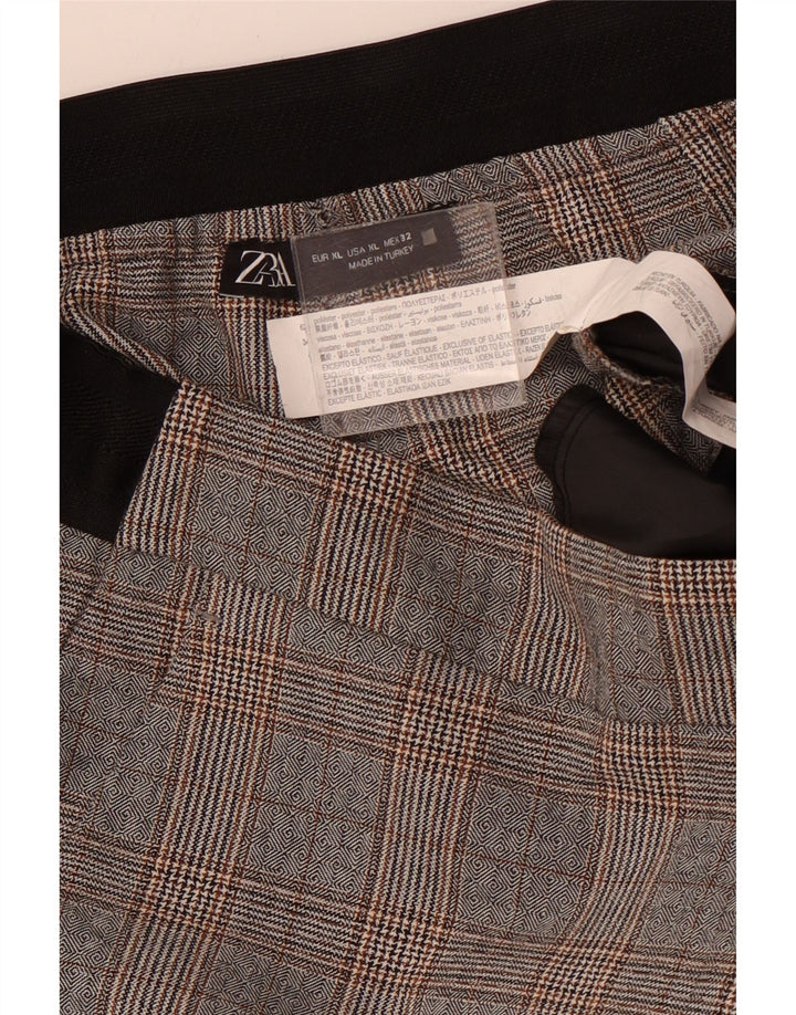 Pantaloni corti affusolati da donna ZARA XL W32 L24 poliestere pied de poule grigio