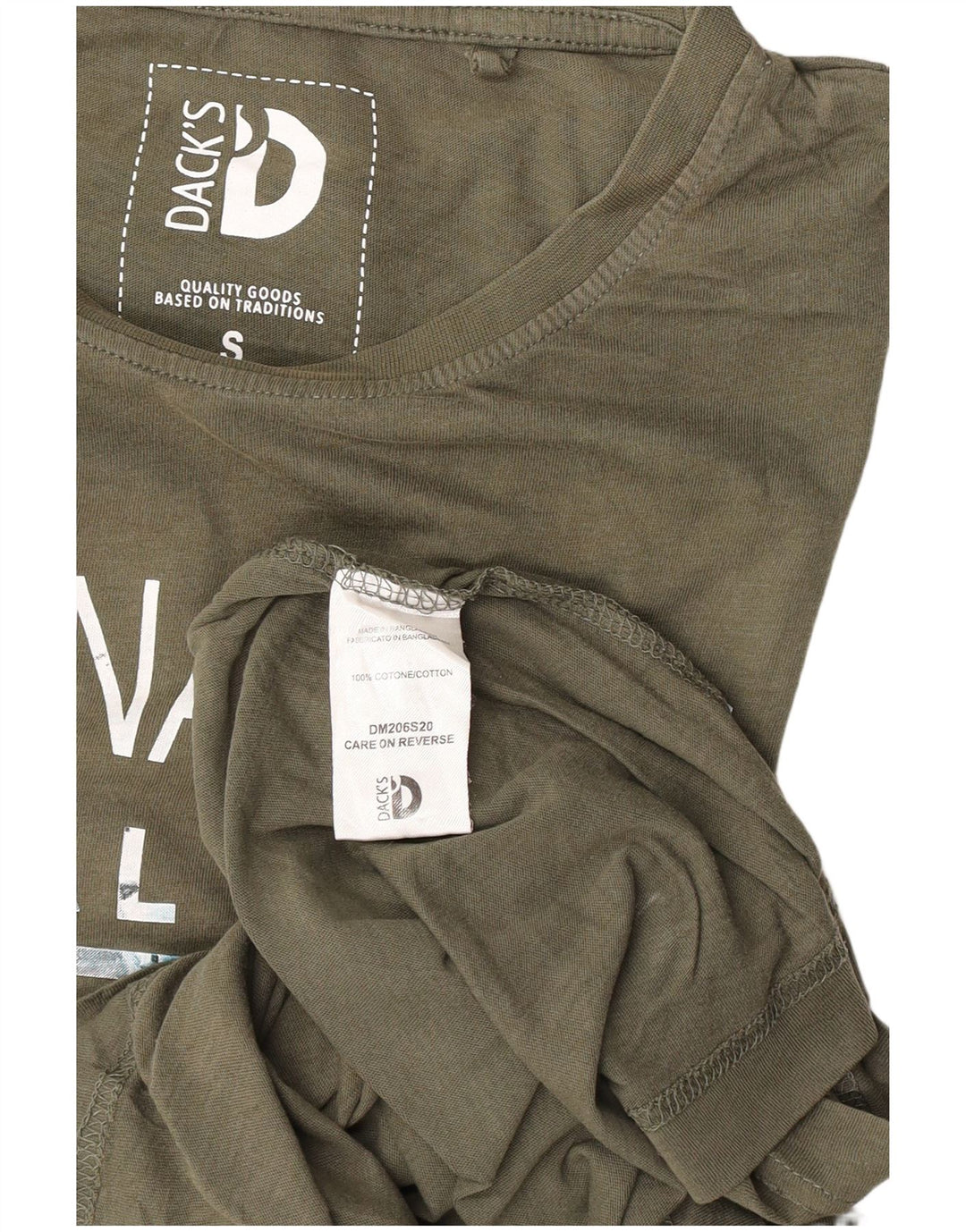T-shirt grafica da uomo di Dack Top piccola in cotone kaki