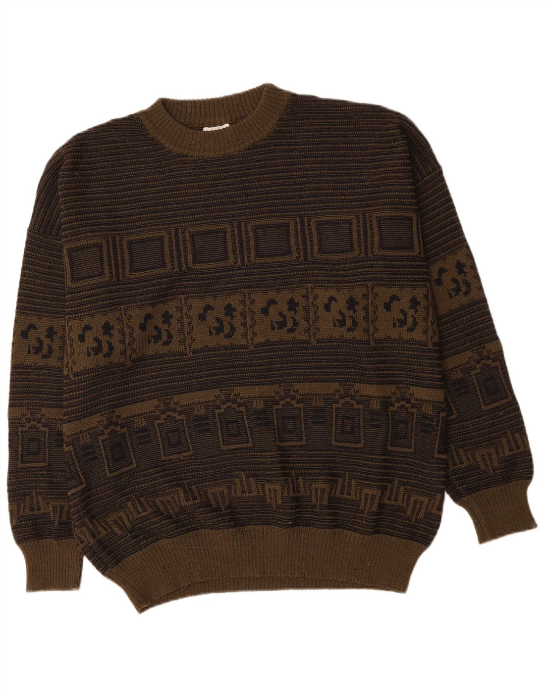 Maglione maglione girocollo da uomo VINTAGE XL Khaki geometrico