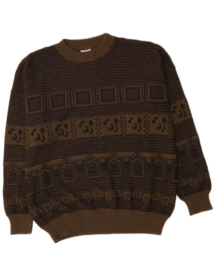 Maglione maglione girocollo da uomo VINTAGE XL Khaki geometrico