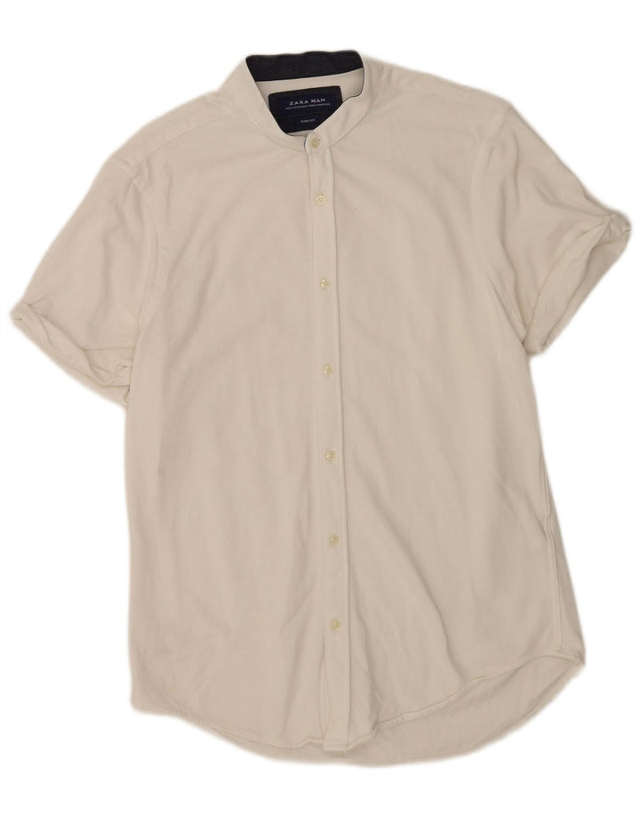 Camicia Zara da uomo slim fit a maniche corte in cotone bianco medio
