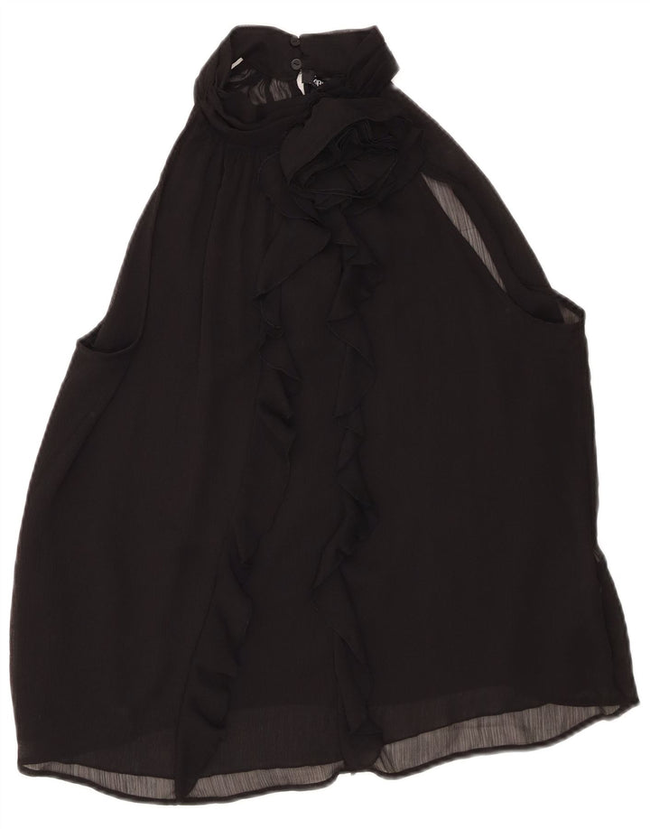 Top da donna Zara con volant sul davanti, taglia UK 16, grande, poliestere nero