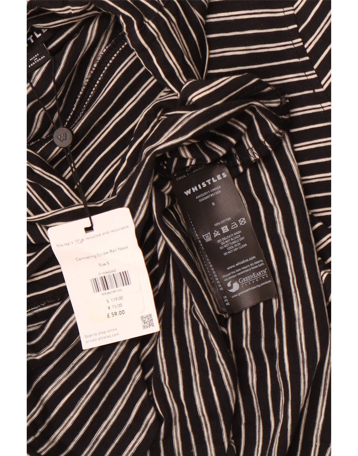 WHISTLES Top da donna con collo alto a maniche lunghe UK 10 piccolo cotone a righe nere