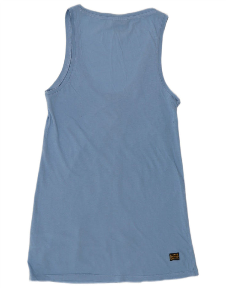 Canotta grafica lunga da donna G-Star piccola in cotone blu