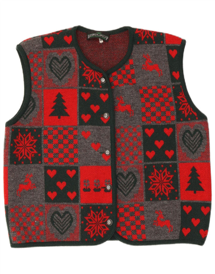 Gilet lavorato a maglia da donna Berwin & Wolff EU 44 XL Rosso Patchwork in lana vergine