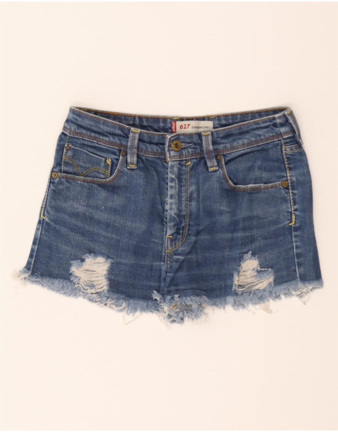 LEVI'S Womens 627 Distressed Denim Shorts W28 Medium Blue Cotton Vintage Levi's and Second-Hand Levi's from Messina Hembry 
