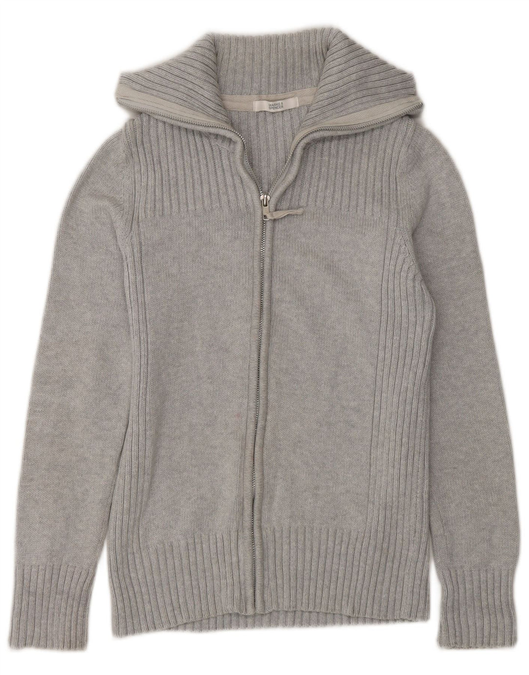 Maglione cardigan con zip intera da donna Marks & Spencer UK 12 Cotone grigio medio