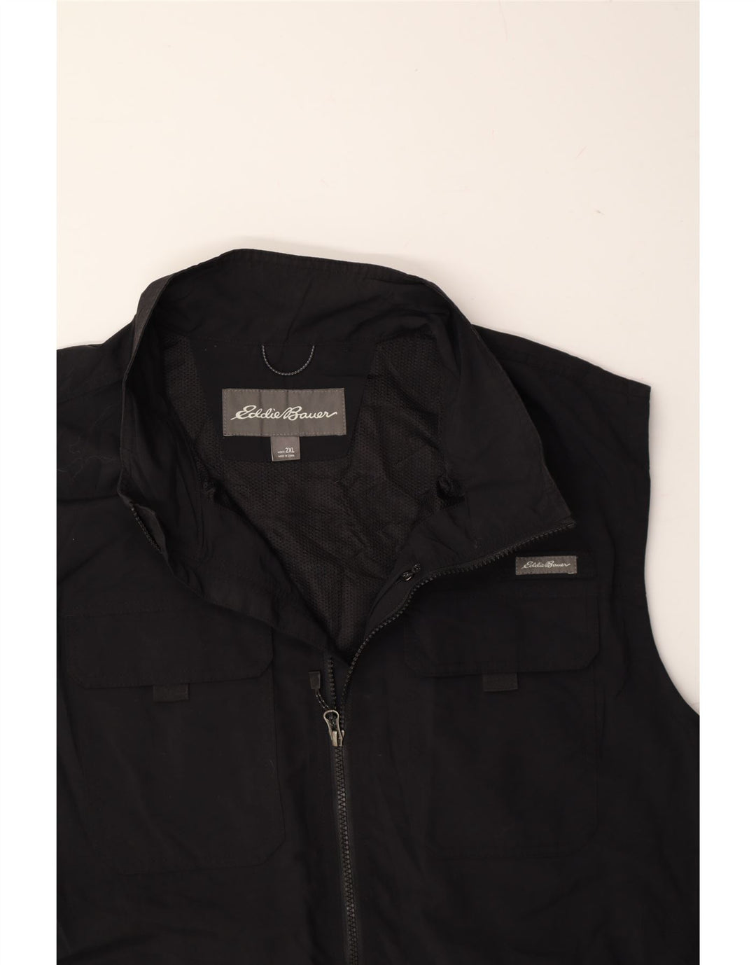 EDDIE BAUER Mens Utility Gilet UK 44 2XL Black Nylon Vintage Eddie Bauer and Second-Hand Eddie Bauer from Messina Hembry 