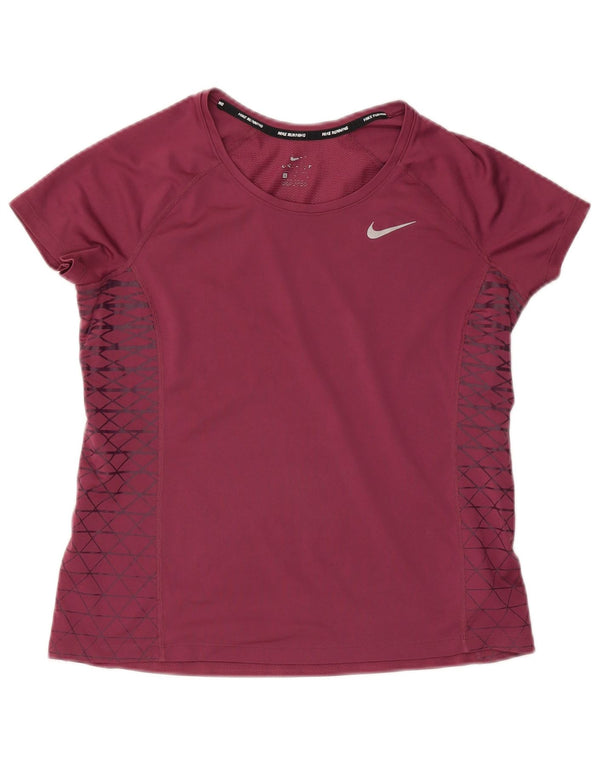 T-shirt NIKE Dri Fit da donna, taglia UK 14, grande, poliestere geometrico bordeaux