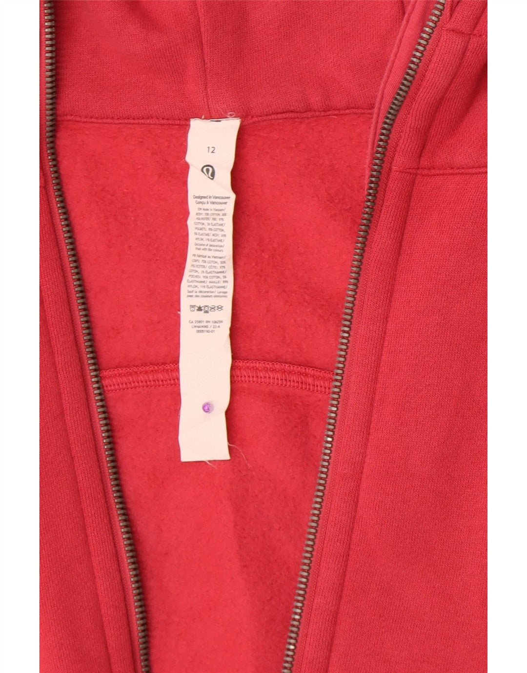 Maglione con cappuccio e zip da donna Lululemon US 12 grande cotone rosso