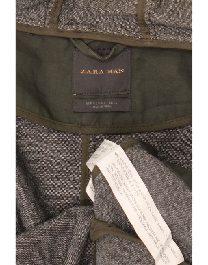 Giacca Parka con cappuccio da uomo Zara UK 40 grande cotone kaki