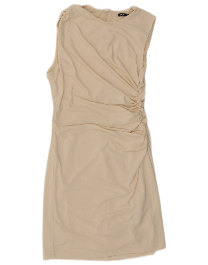 Abito tubino senza maniche da donna Zara UK 12 Poliestere bianco sporco medio
