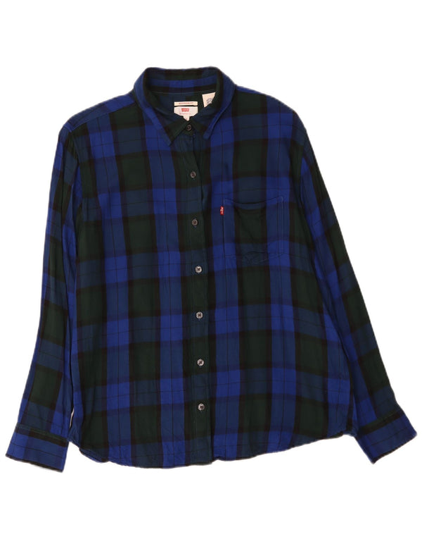 Camicia in flanella da donna Levi's Boyfriend Fit UK 14 Viscosa a quadri blu medio