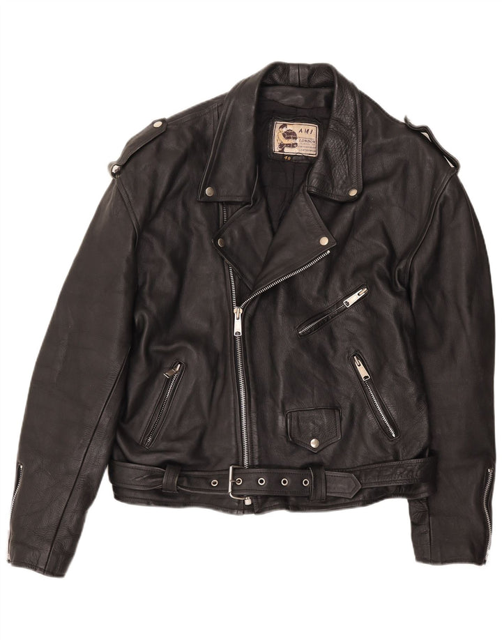 Giacca da motociclista in pelle da uomo AMI UK 48 4XL Nera