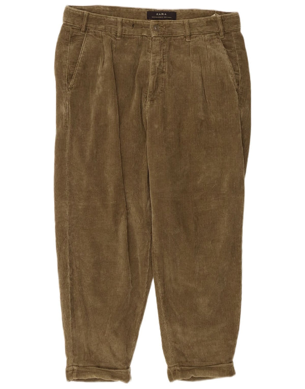 Pantaloni Zara da uomo in velluto a coste affusolati EU 42 Large W32 L25 cotone kaki