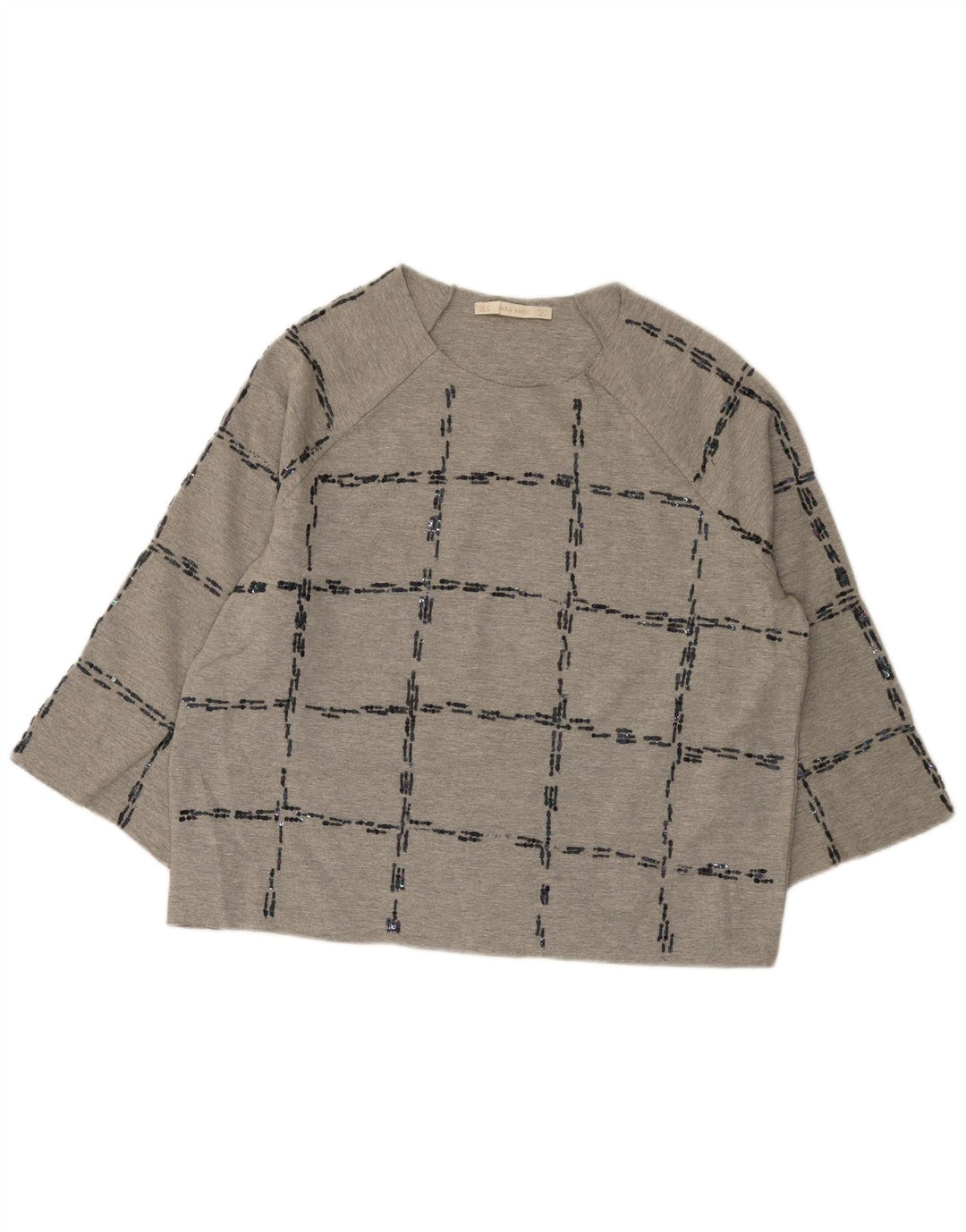 Top Zara da donna oversize con maniche a 3/4 UK 14 grigio medio a quadri