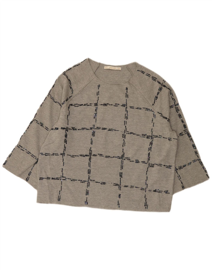 Top Zara da donna oversize con maniche a 3/4 UK 14 grigio medio a quadri