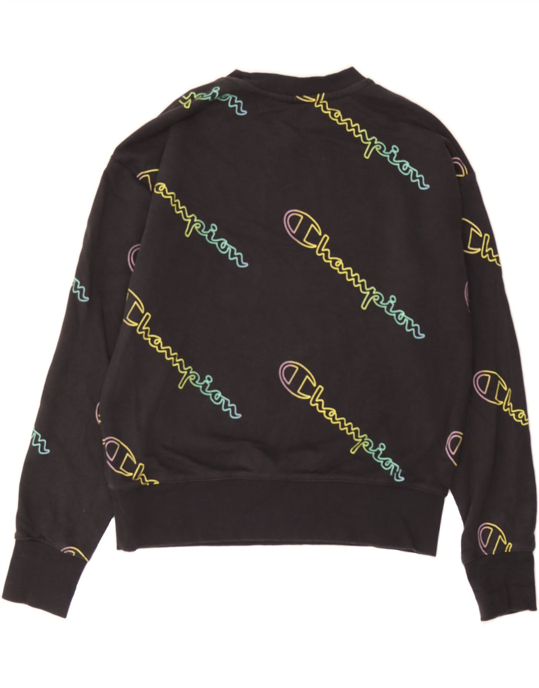 CHAMPION Womens Loose Fit Graphic Sweatshirt Jumper UK 14 Medium Black Vintage Champion and Second-Hand Champion from Messina Hembry 