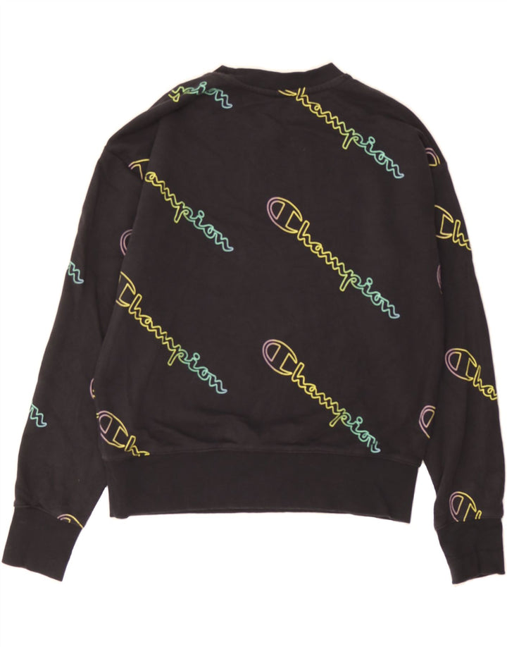 CHAMPION Womens Loose Fit Graphic Sweatshirt Jumper UK 14 Medium Black Vintage Champion and Second-Hand Champion from Messina Hembry 