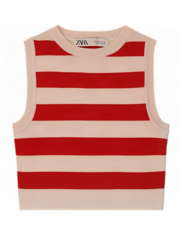 Canotta corta da donna Zara UK 8 piccola a righe rosse