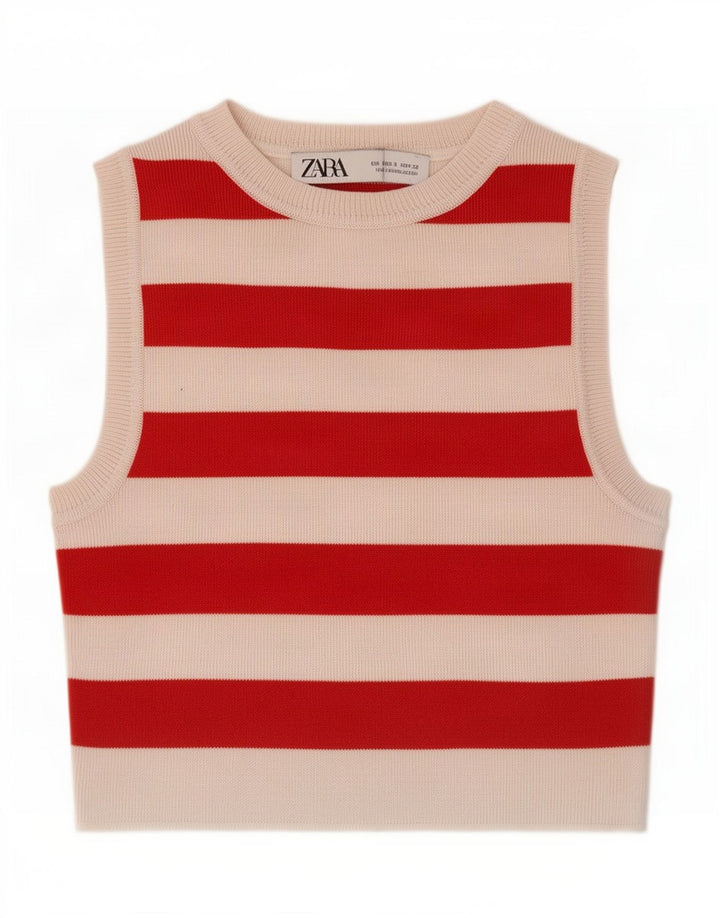 Canotta corta da donna Zara UK 8 piccola a righe rosse